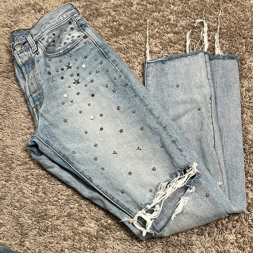 Levi's Light Blue Distressed Ankle Jeans with Studs